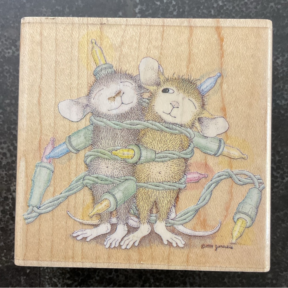 Vintage House Mouse Light Wrap rubber stamp Christmas theme